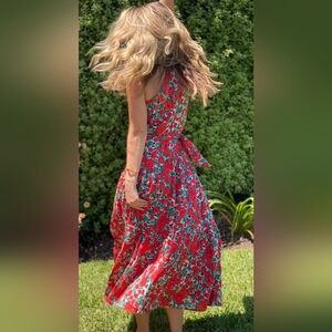 Maxi long Red flower halter top dress